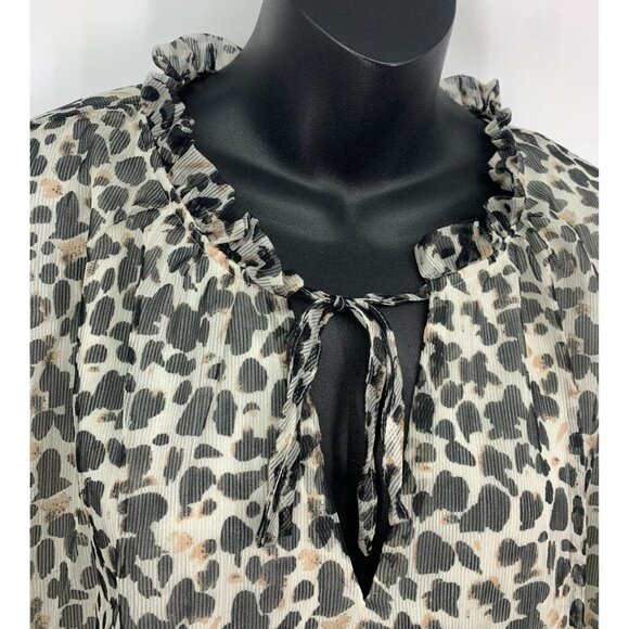 Ava & Viv Top Plus 3X Black White Abstract Elastic Sleeve Tie Front Women New - Picture 4 of 10